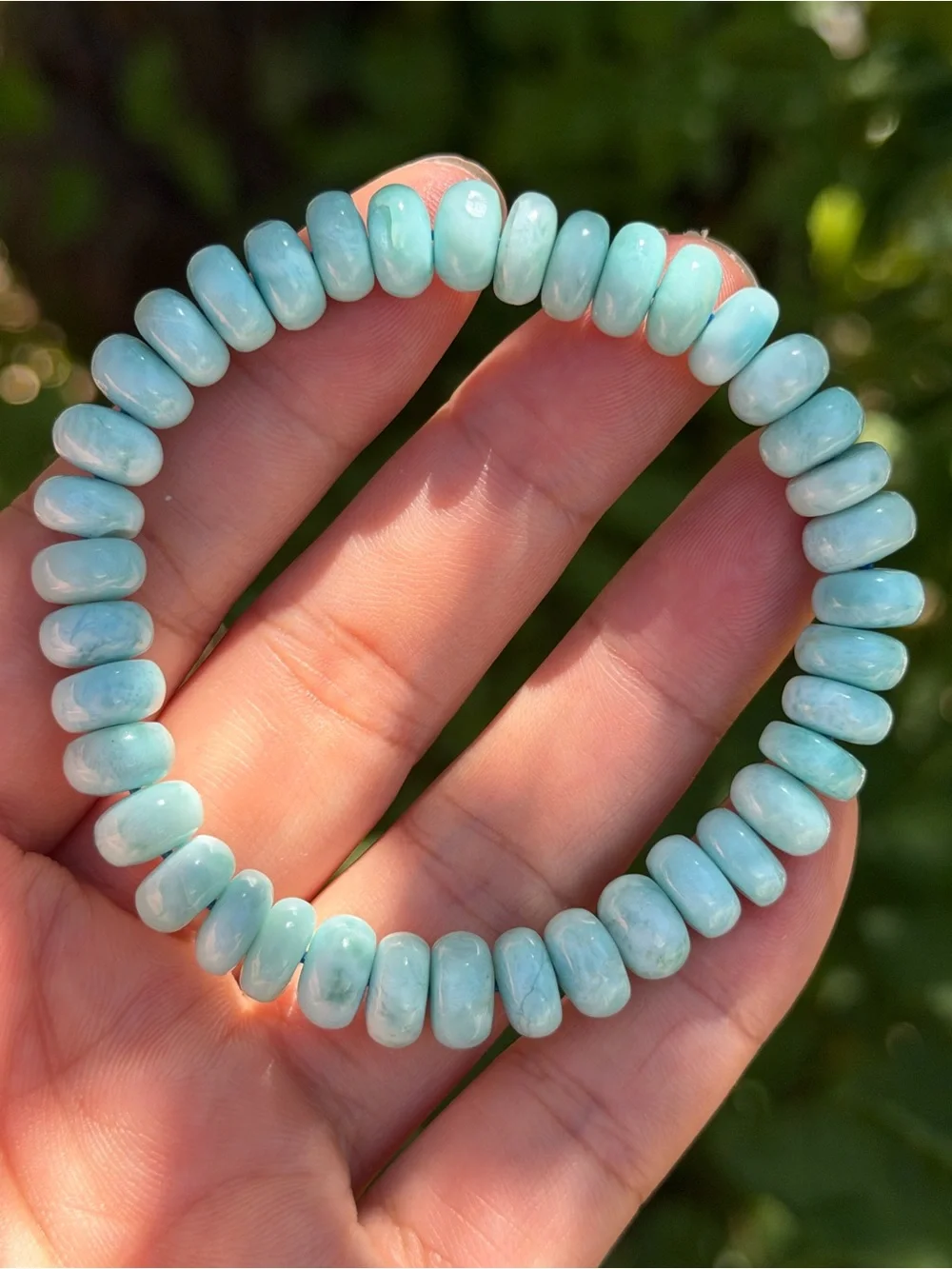 8.5mm High quality larimar donut shape Beaded Stretch Bracelet 1684